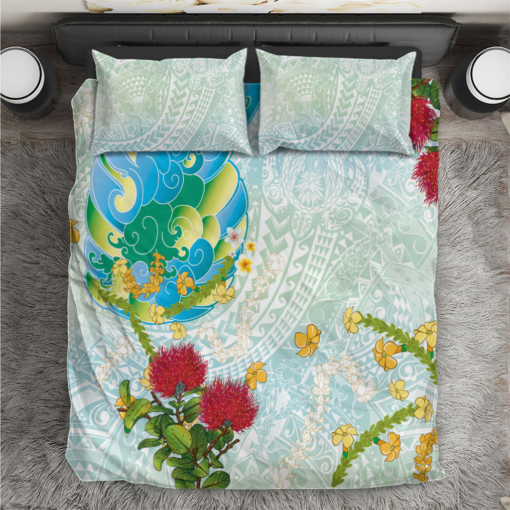 Japanese and Hawaiian Culture Fusion Bedding Set Irezumi with Turtles and Lei Kakau Pattern Fresh Vibe
