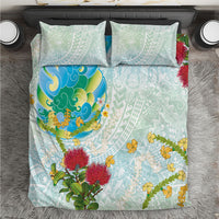 Japanese and Hawaiian Culture Fusion Bedding Set Irezumi with Turtles and Lei Kakau Pattern Fresh Vibe
