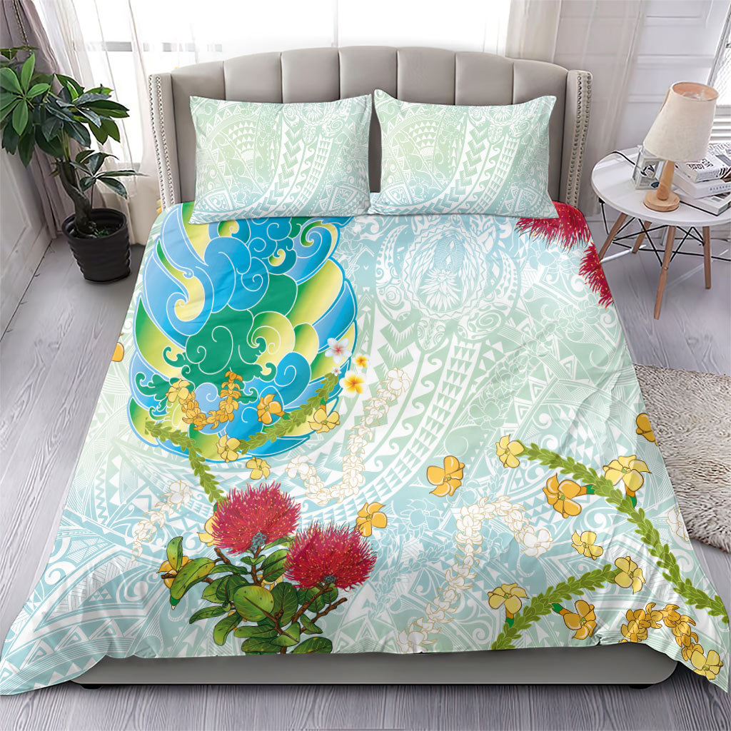 Japanese and Hawaiian Culture Fusion Bedding Set Irezumi with Turtles and Lei Kakau Pattern Fresh Vibe