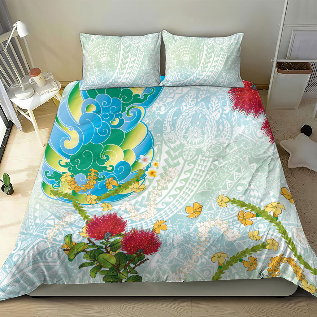 Japanese and Hawaiian Culture Fusion Bedding Set Irezumi with Turtles and Lei Kakau Pattern Fresh Vibe