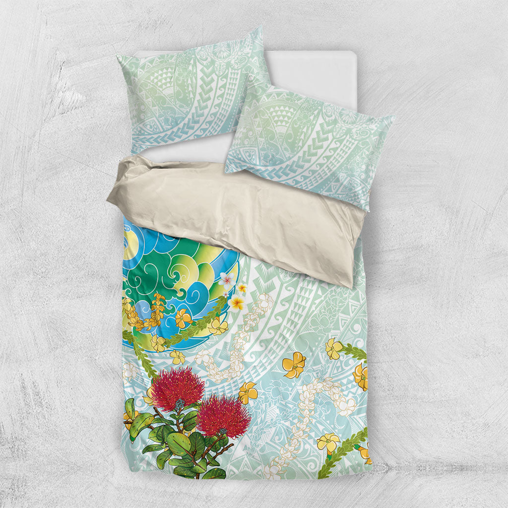 Japanese and Hawaiian Culture Fusion Bedding Set Irezumi with Turtles and Lei Kakau Pattern Fresh Vibe