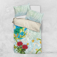 Japanese and Hawaiian Culture Fusion Bedding Set Irezumi with Turtles and Lei Kakau Pattern Fresh Vibe
