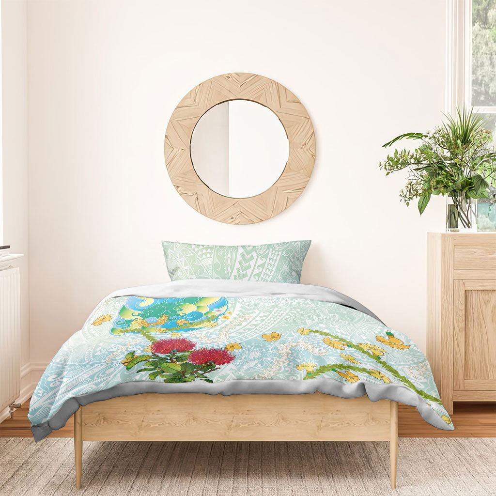 Japanese and Hawaiian Culture Fusion Bedding Set Irezumi with Turtles and Lei Kakau Pattern Fresh Vibe