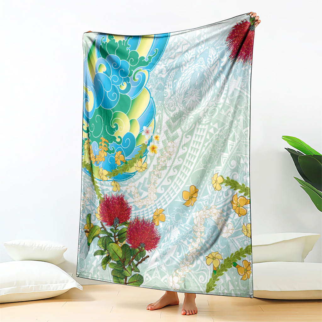 Japanese and Hawaiian Culture Fusion Blanket Irezumi with Turtles and Lei Kakau Pattern Fresh Vibe