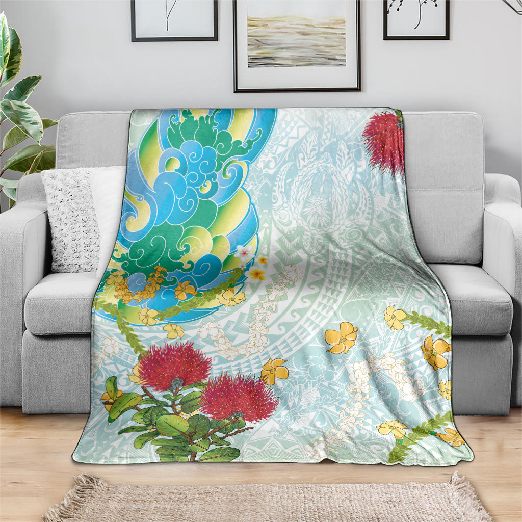 Japanese and Hawaiian Culture Fusion Blanket Irezumi with Turtles and Lei Kakau Pattern Fresh Vibe