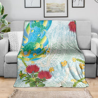 Japanese and Hawaiian Culture Fusion Blanket Irezumi with Turtles and Lei Kakau Pattern Fresh Vibe