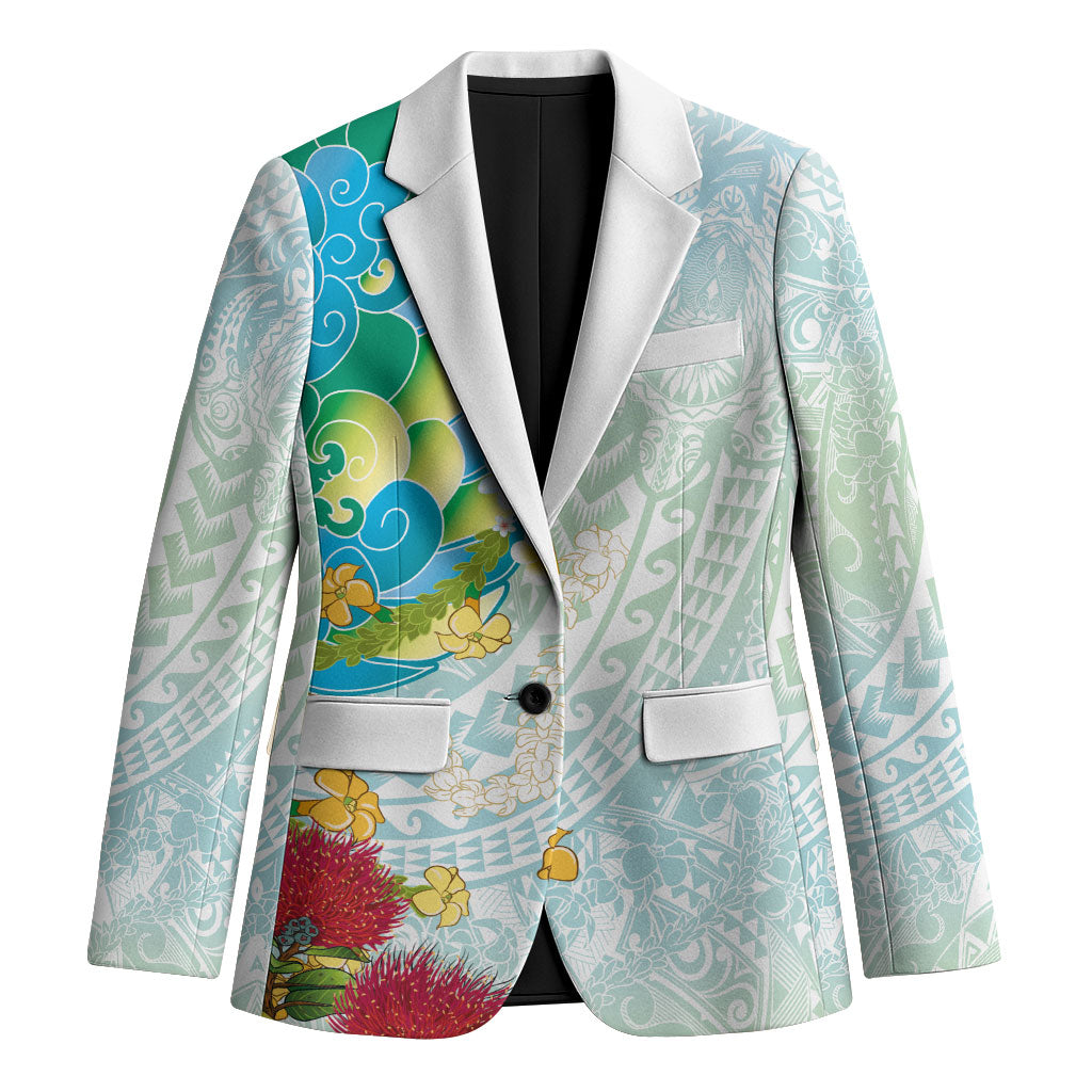 Japanese and Hawaiian Culture Fusion Blazer Irezumi with Turtles and Lei Kakau Pattern Fresh Vibe