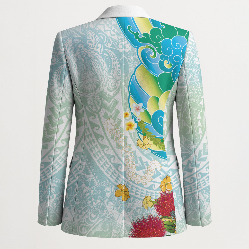 Japanese and Hawaiian Culture Fusion Blazer Irezumi with Turtles and Lei Kakau Pattern Fresh Vibe