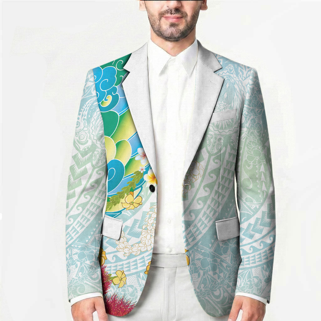 Japanese and Hawaiian Culture Fusion Blazer Irezumi with Turtles and Lei Kakau Pattern Fresh Vibe