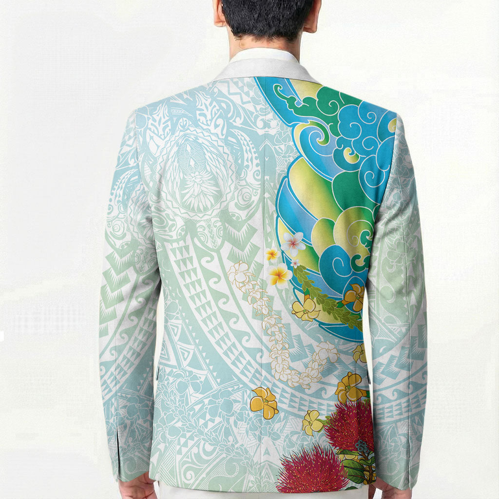 Japanese and Hawaiian Culture Fusion Blazer Irezumi with Turtles and Lei Kakau Pattern Fresh Vibe