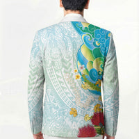 Japanese and Hawaiian Culture Fusion Blazer Irezumi with Turtles and Lei Kakau Pattern Fresh Vibe