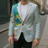 Japanese and Hawaiian Culture Fusion Blazer Irezumi with Turtles and Lei Kakau Pattern Fresh Vibe