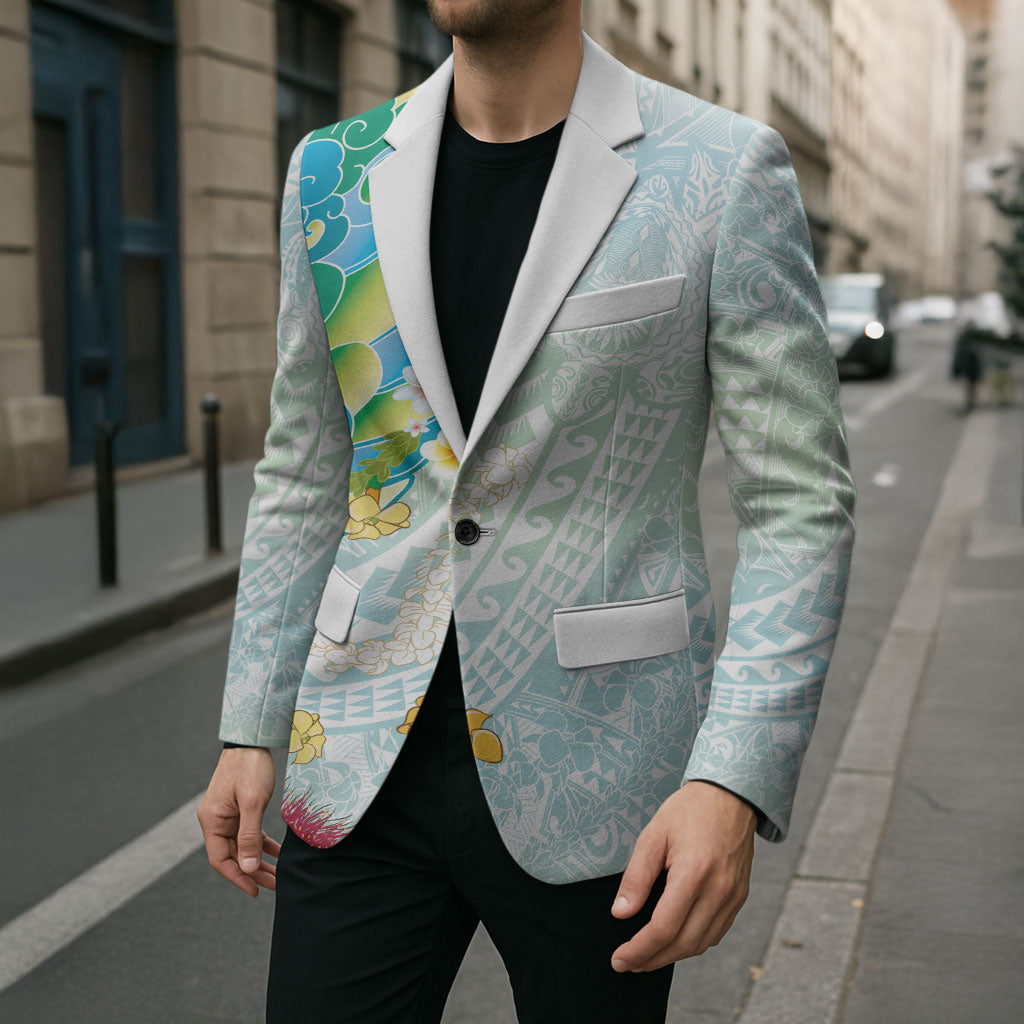 Japanese and Hawaiian Culture Fusion Blazer Irezumi with Turtles and Lei Kakau Pattern Fresh Vibe