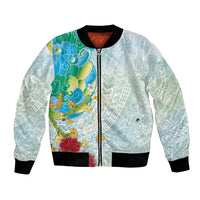 Japanese and Hawaiian Culture Fusion Bomber Jacket Irezumi with Turtles and Lei Kakau Pattern Fresh Vibe