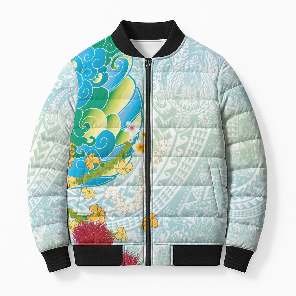 Japanese and Hawaiian Culture Fusion Bomber Puffer Jacket Irezumi with Turtles and Lei Kakau Pattern Fresh Vibe
