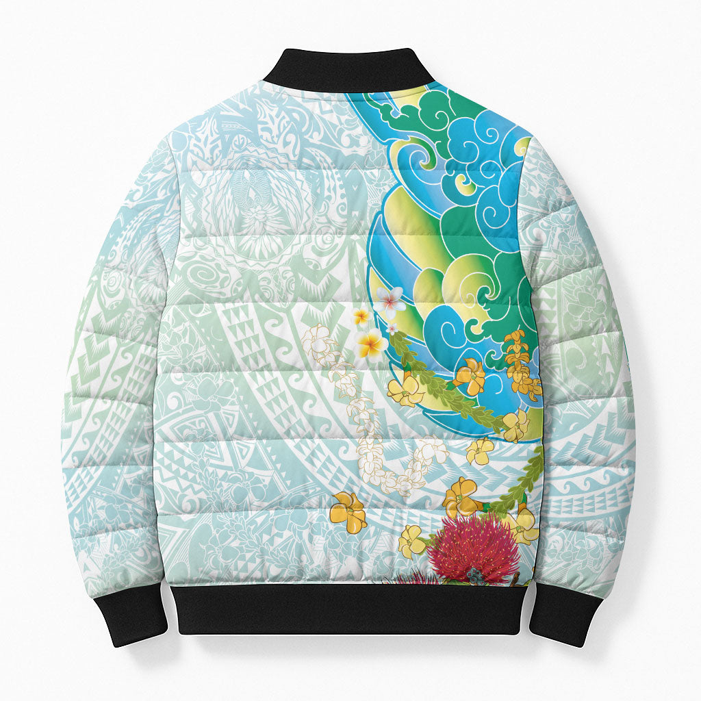 Japanese and Hawaiian Culture Fusion Bomber Puffer Jacket Irezumi with Turtles and Lei Kakau Pattern Fresh Vibe
