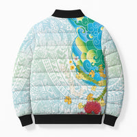 Japanese and Hawaiian Culture Fusion Bomber Puffer Jacket Irezumi with Turtles and Lei Kakau Pattern Fresh Vibe