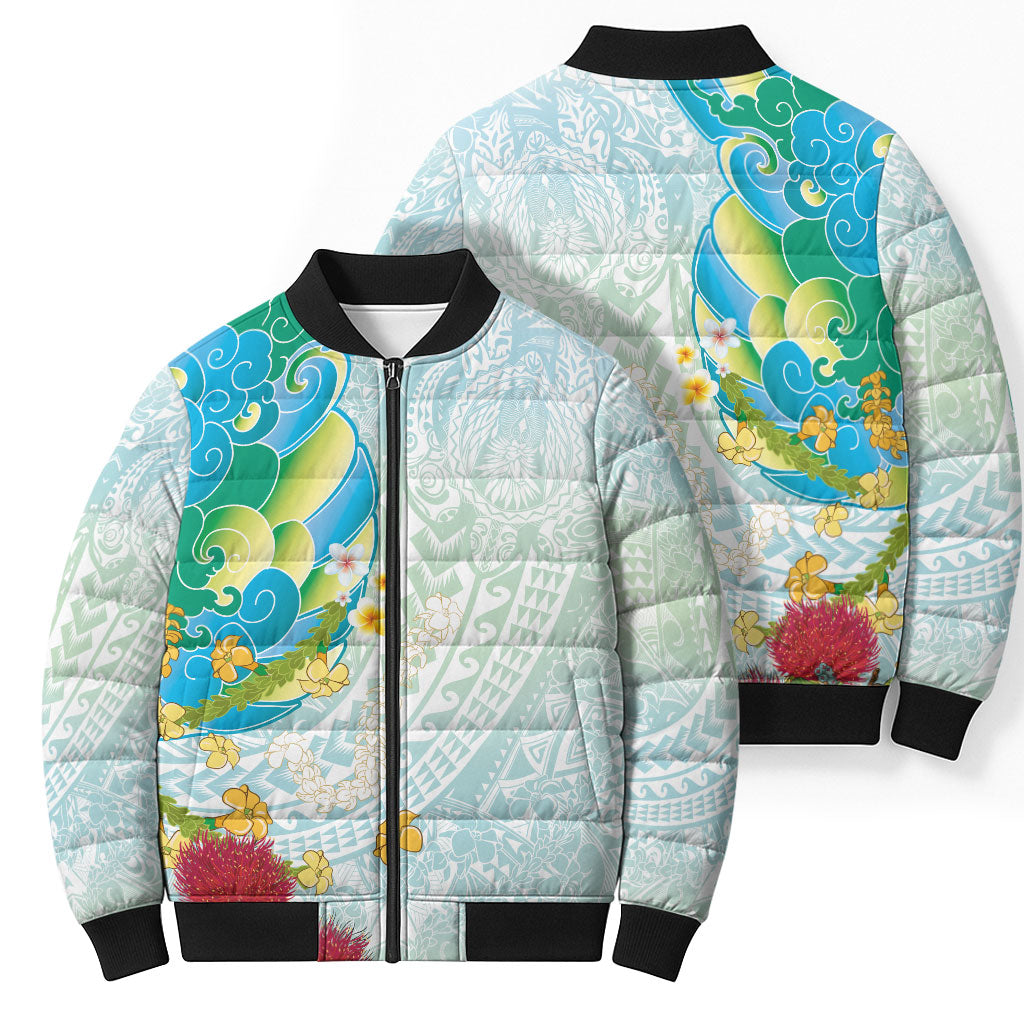 Japanese and Hawaiian Culture Fusion Bomber Puffer Jacket Irezumi with Turtles and Lei Kakau Pattern Fresh Vibe