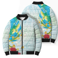 Japanese and Hawaiian Culture Fusion Bomber Puffer Jacket Irezumi with Turtles and Lei Kakau Pattern Fresh Vibe