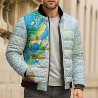 Japanese and Hawaiian Culture Fusion Bomber Puffer Jacket Irezumi with Turtles and Lei Kakau Pattern Fresh Vibe