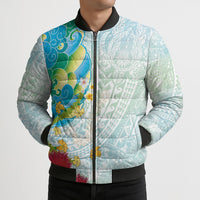 Japanese and Hawaiian Culture Fusion Bomber Puffer Jacket Irezumi with Turtles and Lei Kakau Pattern Fresh Vibe