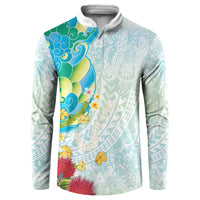 Japanese and Hawaiian Culture Fusion Button Sweatshirt Irezumi with Turtles and Lei Kakau Pattern Fresh Vibe