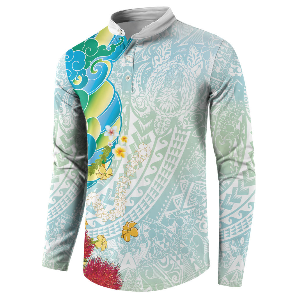 Japanese and Hawaiian Culture Fusion Button Sweatshirt Irezumi with Turtles and Lei Kakau Pattern Fresh Vibe