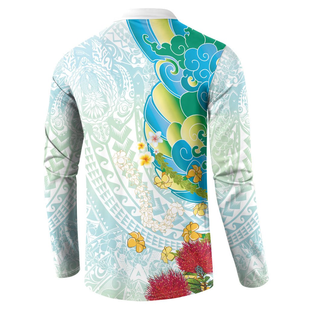 Japanese and Hawaiian Culture Fusion Button Sweatshirt Irezumi with Turtles and Lei Kakau Pattern Fresh Vibe