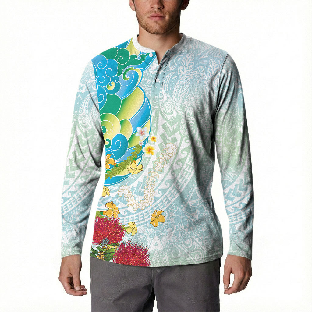Japanese and Hawaiian Culture Fusion Button Sweatshirt Irezumi with Turtles and Lei Kakau Pattern Fresh Vibe
