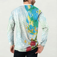Japanese and Hawaiian Culture Fusion Button Sweatshirt Irezumi with Turtles and Lei Kakau Pattern Fresh Vibe