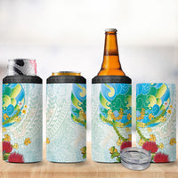 Japanese and Hawaiian Culture Fusion 4 in 1 Can Cooler Tumbler Irezumi with Turtles and Lei Kakau Pattern Fresh Vibe