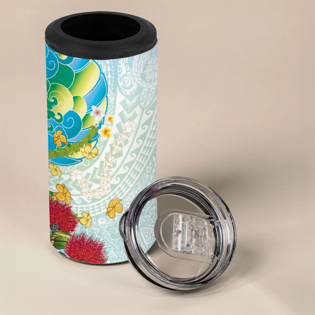 Japanese and Hawaiian Culture Fusion 4 in 1 Can Cooler Tumbler Irezumi with Turtles and Lei Kakau Pattern Fresh Vibe