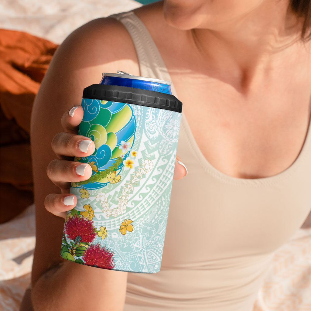 Japanese and Hawaiian Culture Fusion 4 in 1 Can Cooler Tumbler Irezumi with Turtles and Lei Kakau Pattern Fresh Vibe