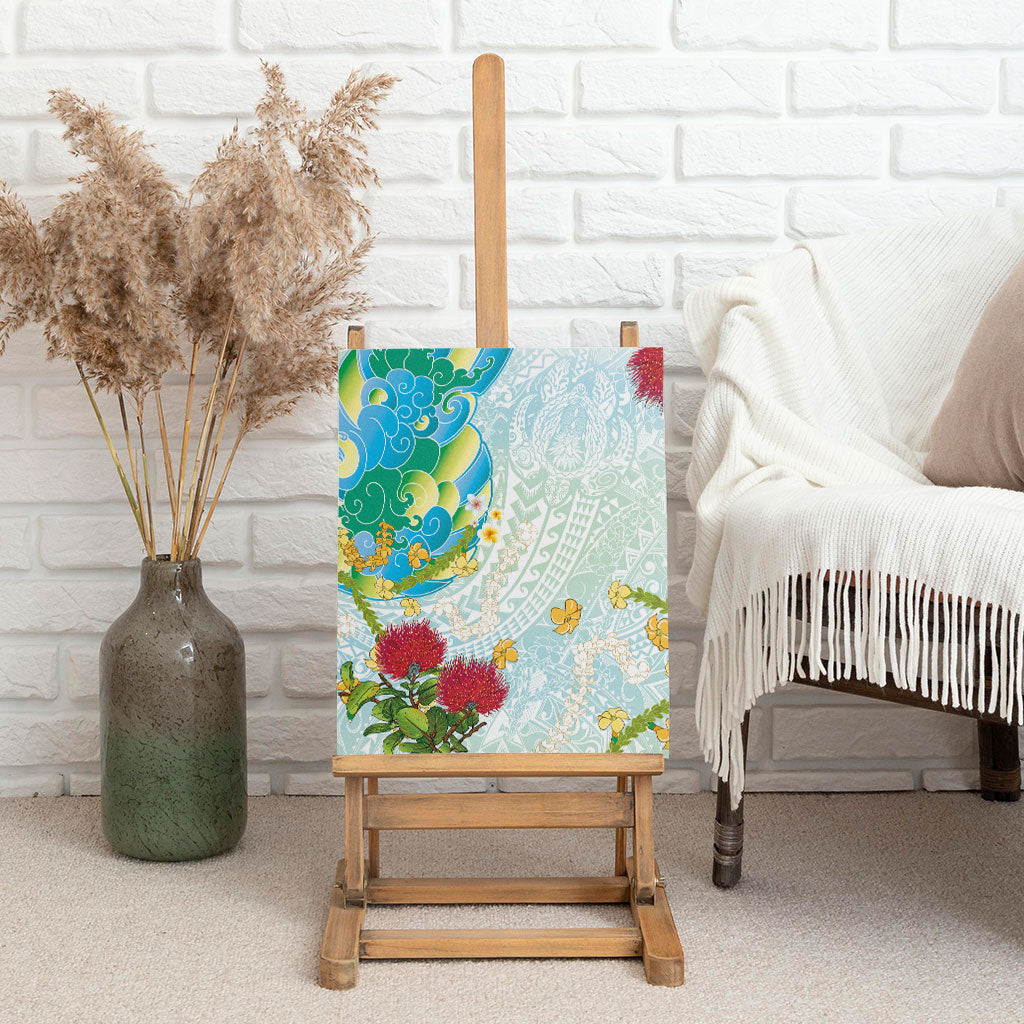 Japanese and Hawaiian Culture Fusion Canvas Wall Art Irezumi with Turtles and Lei Kakau Pattern Fresh Vibe