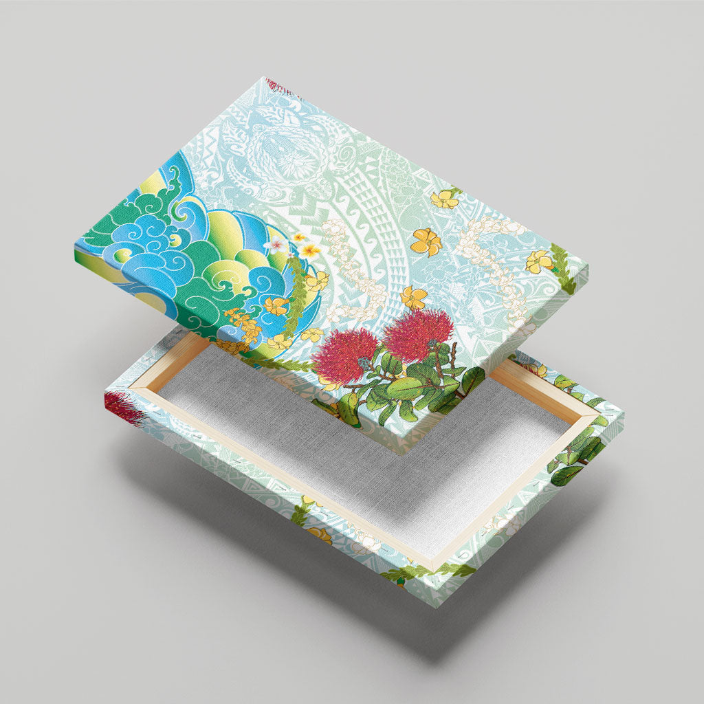 Japanese and Hawaiian Culture Fusion Canvas Wall Art Irezumi with Turtles and Lei Kakau Pattern Fresh Vibe