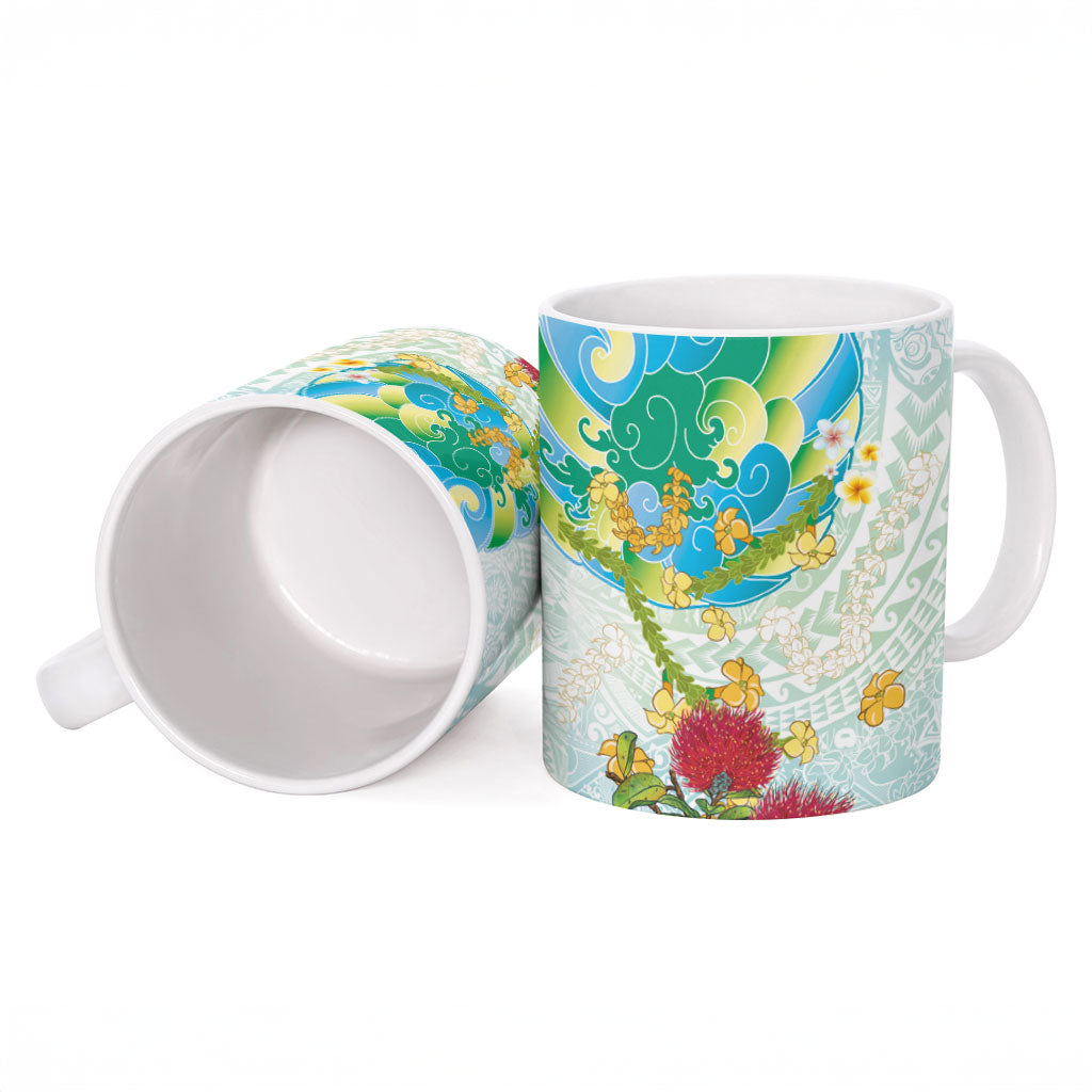 Japanese and Hawaiian Culture Fusion Ceramic Mug Irezumi with Turtles and Lei Kakau Pattern Fresh Vibe