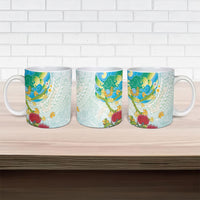 Japanese and Hawaiian Culture Fusion Ceramic Mug Irezumi with Turtles and Lei Kakau Pattern Fresh Vibe
