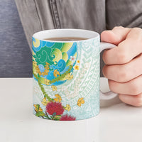 Japanese and Hawaiian Culture Fusion Ceramic Mug Irezumi with Turtles and Lei Kakau Pattern Fresh Vibe