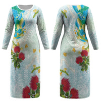 Japanese and Hawaiian Culture Fusion Couples Matching Long Sleeve Bodycon Dress and Hawaiian Shirt Irezumi with Turtles and Lei Kakau Pattern Fresh Vibe