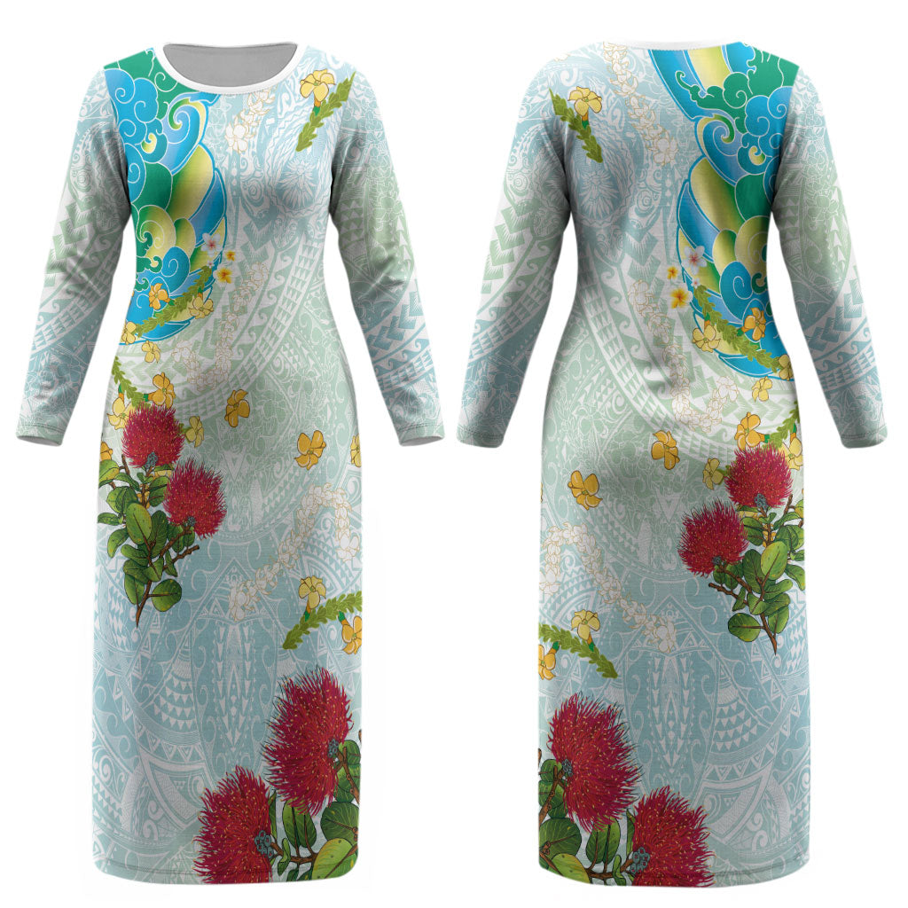 Japanese and Hawaiian Culture Fusion Couples Matching Long Sleeve Bodycon Dress and Long Sleeve Button Shirt Irezumi with Turtles and Lei Kakau Pattern Fresh Vibe