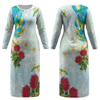 Japanese and Hawaiian Culture Fusion Couples Matching Long Sleeve Bodycon Dress and Long Sleeve Button Shirt Irezumi with Turtles and Lei Kakau Pattern Fresh Vibe