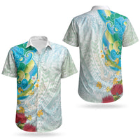 Japanese and Hawaiian Culture Fusion Couples Matching Off Shoulder Maxi Dress and Hawaiian Shirt Irezumi with Turtles and Lei Kakau Pattern Fresh Vibe