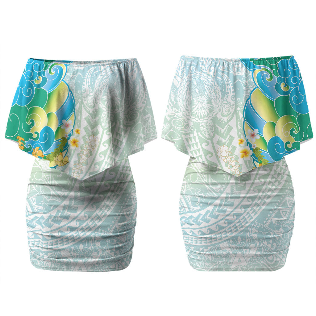 Japanese and Hawaiian Culture Fusion Couples Matching Off Shoulder Short Dress and Hawaiian Shirt Irezumi with Turtles and Lei Kakau Pattern Fresh Vibe
