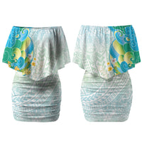Japanese and Hawaiian Culture Fusion Couples Matching Off Shoulder Short Dress and Hawaiian Shirt Irezumi with Turtles and Lei Kakau Pattern Fresh Vibe