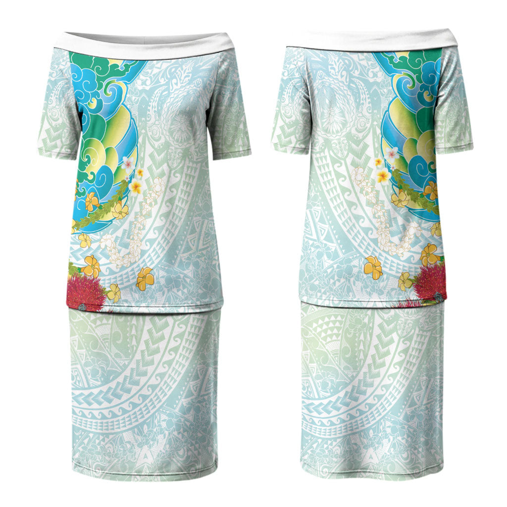Japanese and Hawaiian Culture Fusion Couples Matching Puletasi and Long Sleeve Button Shirt Irezumi with Turtles and Lei Kakau Pattern Fresh Vibe