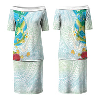 Japanese and Hawaiian Culture Fusion Couples Matching Puletasi and Long Sleeve Button Shirt Irezumi with Turtles and Lei Kakau Pattern Fresh Vibe