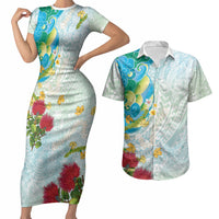Japanese and Hawaiian Culture Fusion Couples Matching Short Sleeve Bodycon Dress and Hawaiian Shirt Irezumi with Turtles and Lei Kakau Pattern Fresh Vibe