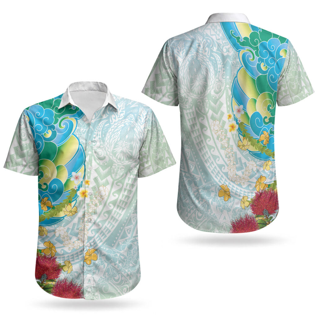 Japanese and Hawaiian Culture Fusion Couples Matching Short Sleeve Bodycon Dress and Hawaiian Shirt Irezumi with Turtles and Lei Kakau Pattern Fresh Vibe