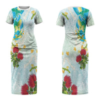 Japanese and Hawaiian Culture Fusion Couples Matching Short Sleeve Bodycon Dress and Hawaiian Shirt Irezumi with Turtles and Lei Kakau Pattern Fresh Vibe