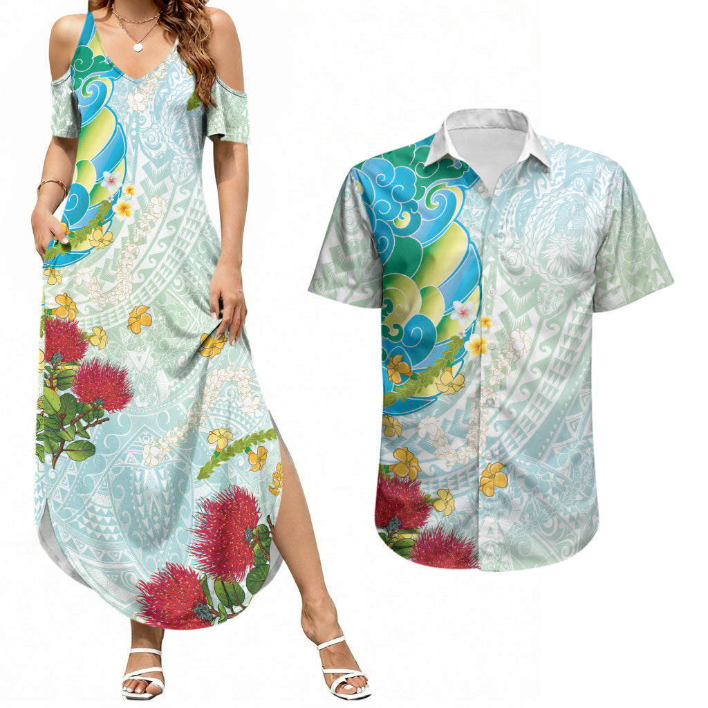 Japanese and Hawaiian Culture Fusion Couples Matching Summer Maxi Dress and Hawaiian Shirt Irezumi with Turtles and Lei Kakau Pattern Fresh Vibe